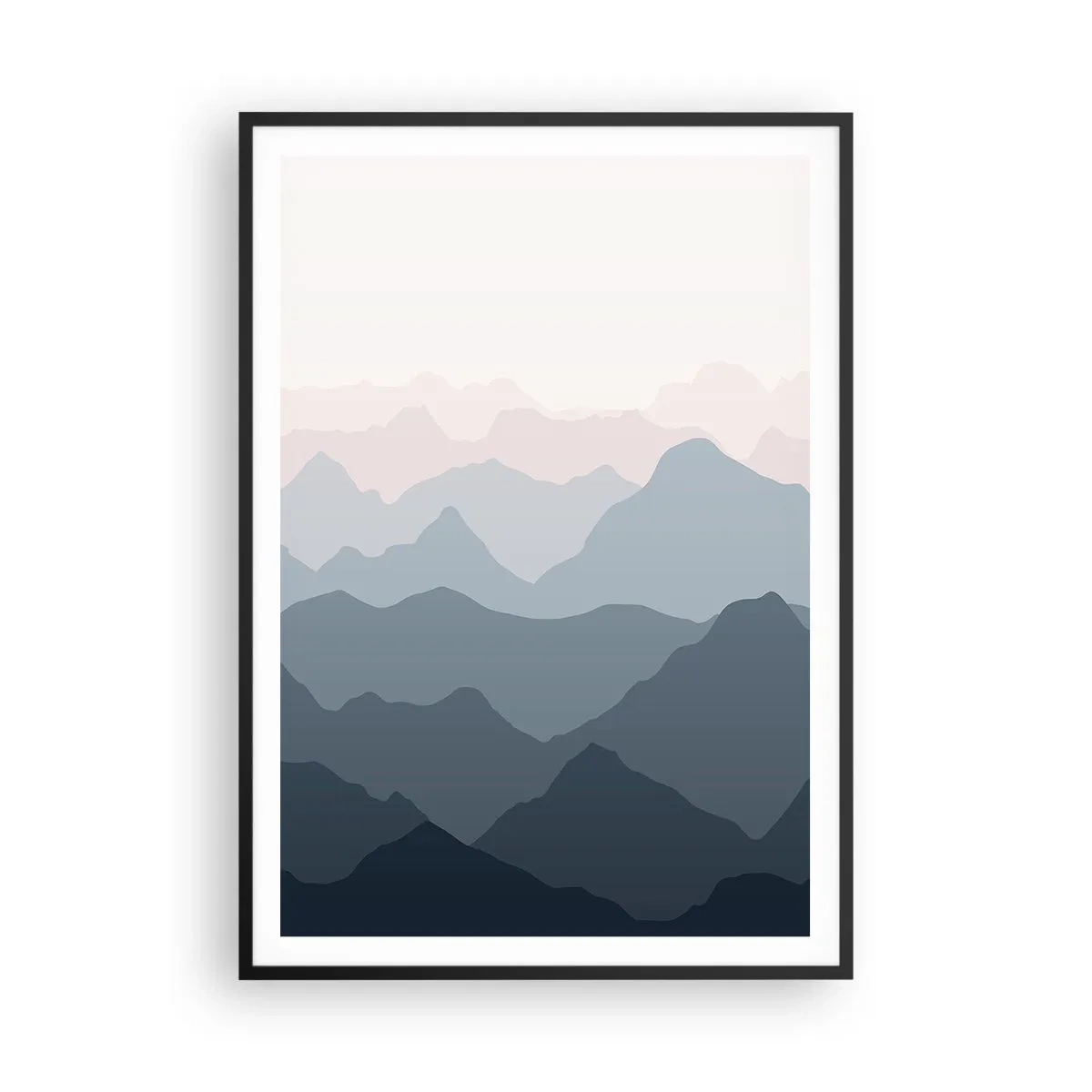 Affiche dans un cadre noir - Poster - Vagues de montagnes - 70x100 cm