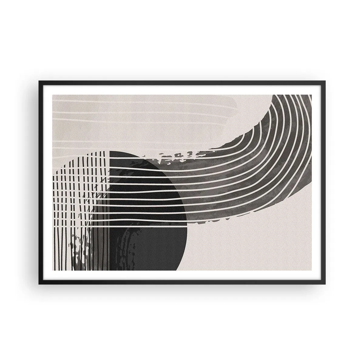 Affiche dans un cadre noir - Poster - Motif abstrait avec des lignes et des formes géométriques - 100x70cm - Aller et retour - Décoration murale moderne pour le salon et la chambre ARTTOR