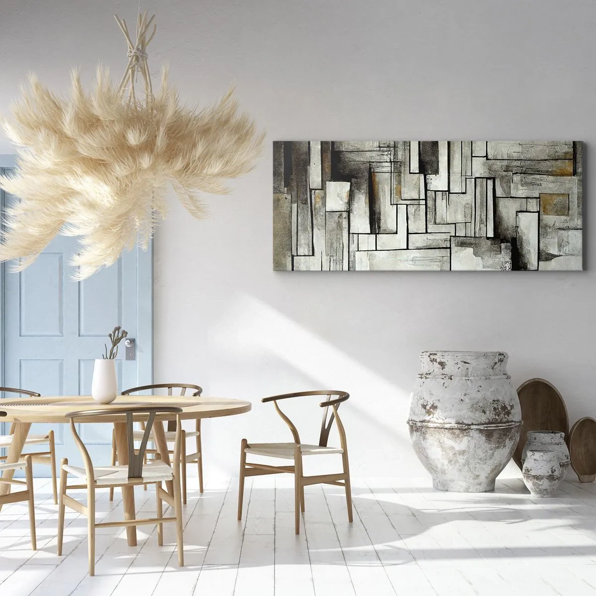 Impression sur toile - Image sur toile - Rectangles abstraits dans les tons de gris et de noir - 160x50cm - Le pouvoir de la simplicité - Décoration murale moderne pour le salon et la chambre ARTTOR