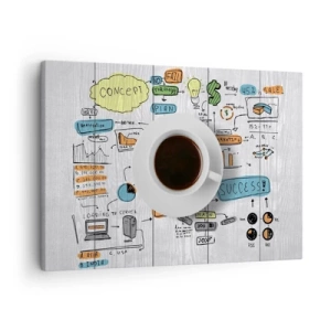 Impression sur toile - Image sur toile - Une tasse de café sur fond de dessin conceptuel - 70x50cm - Il est temps de faire une pause - Décoration murale moderne pour le salon et la chambre ARTTOR