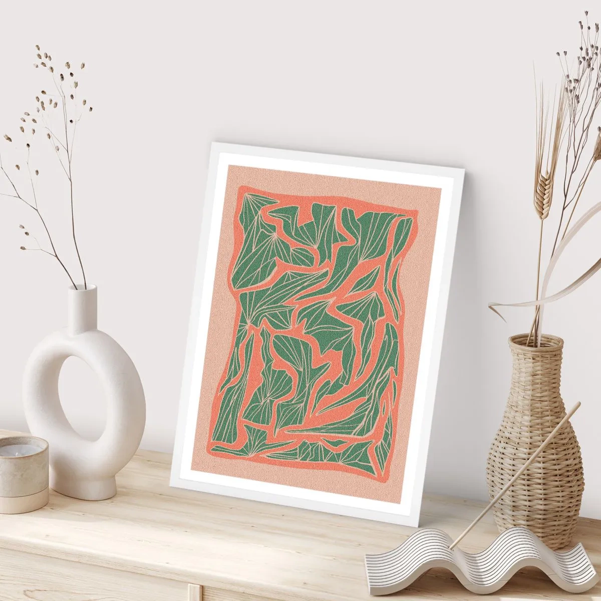 Affiche dans un cadre blanc - Poster - La lutte entre le corail et la verdure - 70x100 cm