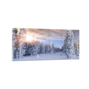 Impression sur verre - Image sur verre - Paysage d'hiver avec une forêt enneigée au coucher du soleil - 120x50cm - Un spectacle enneigé de la nature - Décoration murale moderne pour le salon et la chambre ARTTOR
