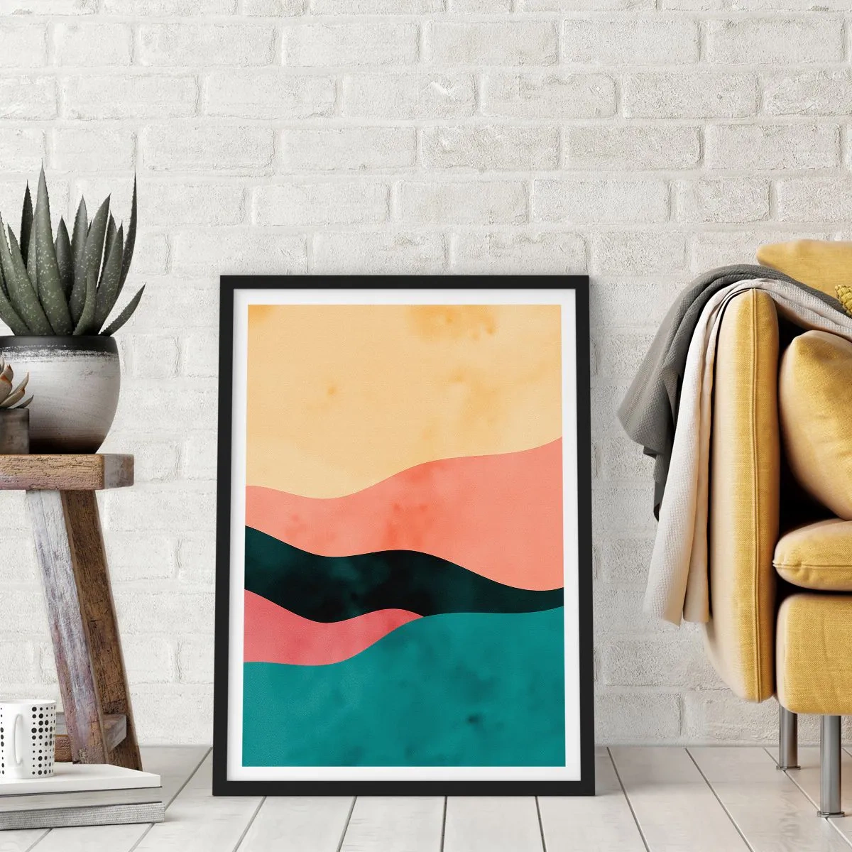 Affiche dans un cadre noir - Poster - Vagues abstraites colorées dans des tons pastel - 50x70cm - Conformité non-conforme - Décoration murale moderne pour le salon et la chambre ARTTOR