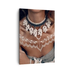 Impression sur toile - Image sur toile - Style bohème avec bijoux coquillages et motif dentelle - 50x70cm - Talismans, rituels de la féminité - Décoration murale moderne pour le salon et la chambre ARTTOR