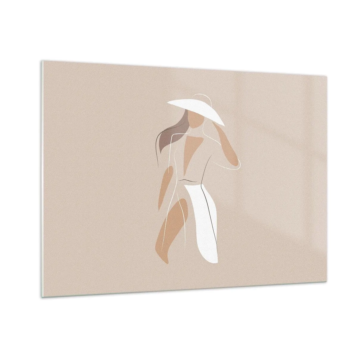 Impression sur verre - Image sur verre - Figure stylisée d'une femme au chapeau blanc - 100x70cm - Lea mode est un jeu - Décoration murale moderne pour le salon et la chambre ARTTOR