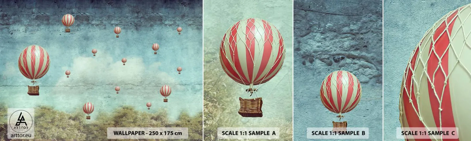 Échantillon de Papier Peint Autocollant Deluxe Sticker - Libre de l'agitation de la vie - Abstraction, Voyage, Vol en montgolfière - 100x30 cm