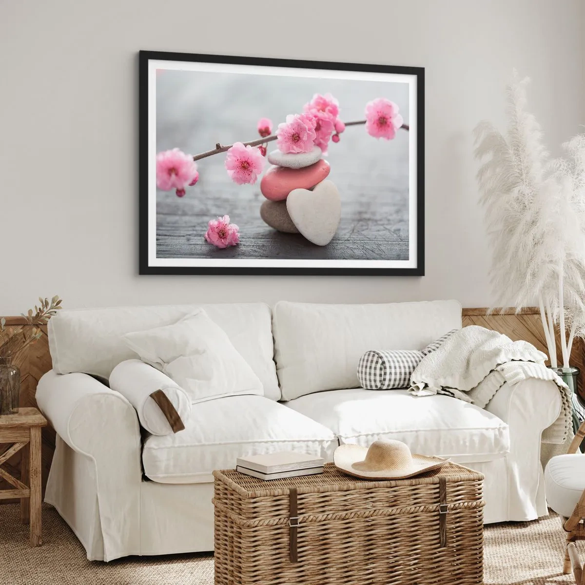 Affiche dans un cadre noir - Poster - Le bonheur avec une fleur de cerisier - 40x30 cm