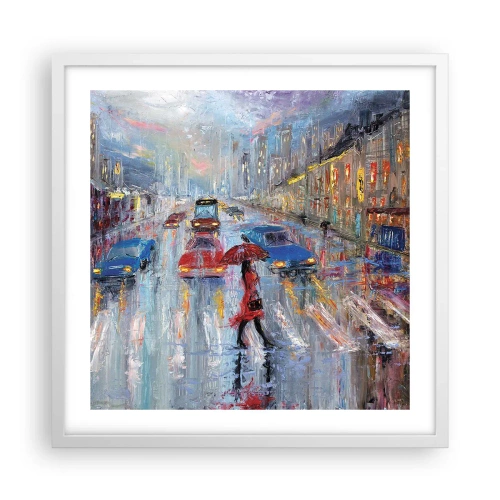 Affiche dans un cadre blanc - Poster - Après-midi pluvieux en ville - 50x50 cm