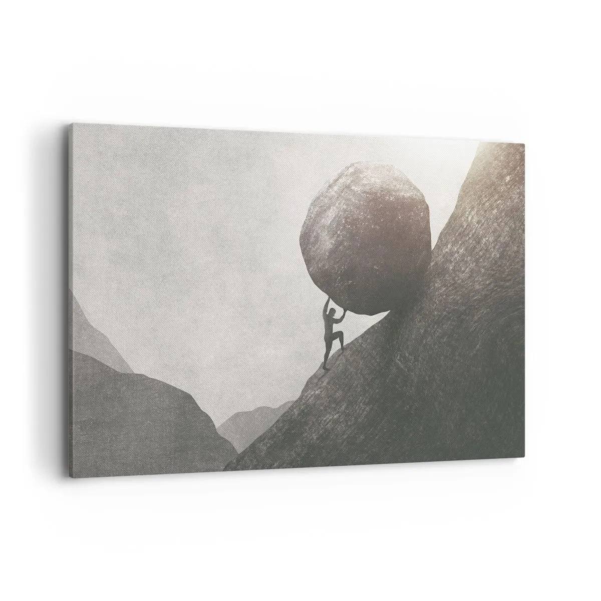 Impression sur toile - Image sur toile - Un homme escaladant un énorme rocher sur une colline - 120x80cm - Je crois contre tout espoir - Décoration murale moderne pour le salon et la chambre ARTTOR