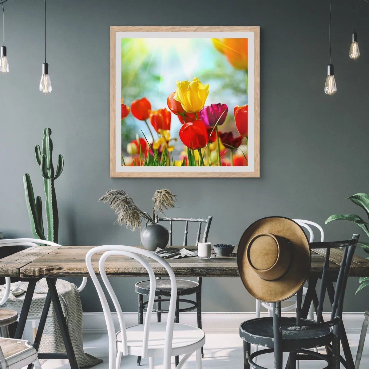 Affiche dans un chêne clair - Poster - Toutes les couleurs du soleil - 40x40 cm