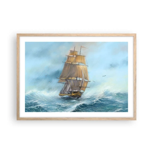 Affiche dans un chêne clair - Poster - Se précipitant sur les vagues - 70x50 cm