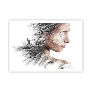 Affiche - Poster - Silhouette d'une femme avec un motif de branche et d'oiseau en arrière-plan - 100x70cm - L'âme de la forêt - Décoration murale moderne pour le salon et la chambre ARTTOR