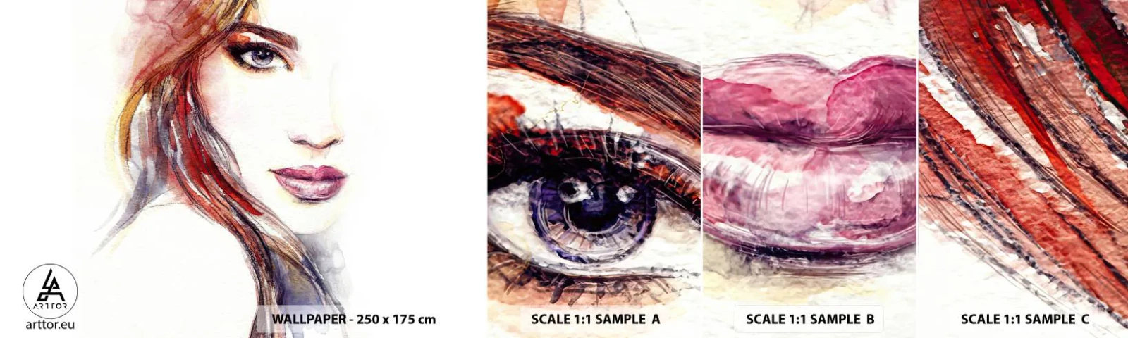 Échantillon de Papier Peint Autocollant Deluxe Sticker - Vademecum - suivez-moi - Femme, Portrait d'une femme, Beau visage - 100x30 cm