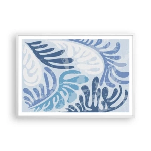 Affiche dans un cadre blanc - Poster - Fougères bleues - 100x70 cm