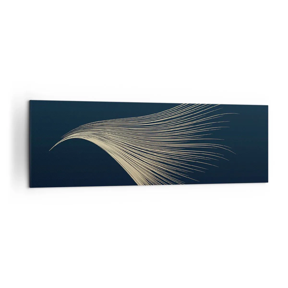 Impression sur toile - Image sur toile - Une ligne délicate en forme de plume sur un fond bleu marine - 160x50cm - Comme les cheveux d'un ange - Décoration murale moderne pour le salon et la chambre ARTTOR