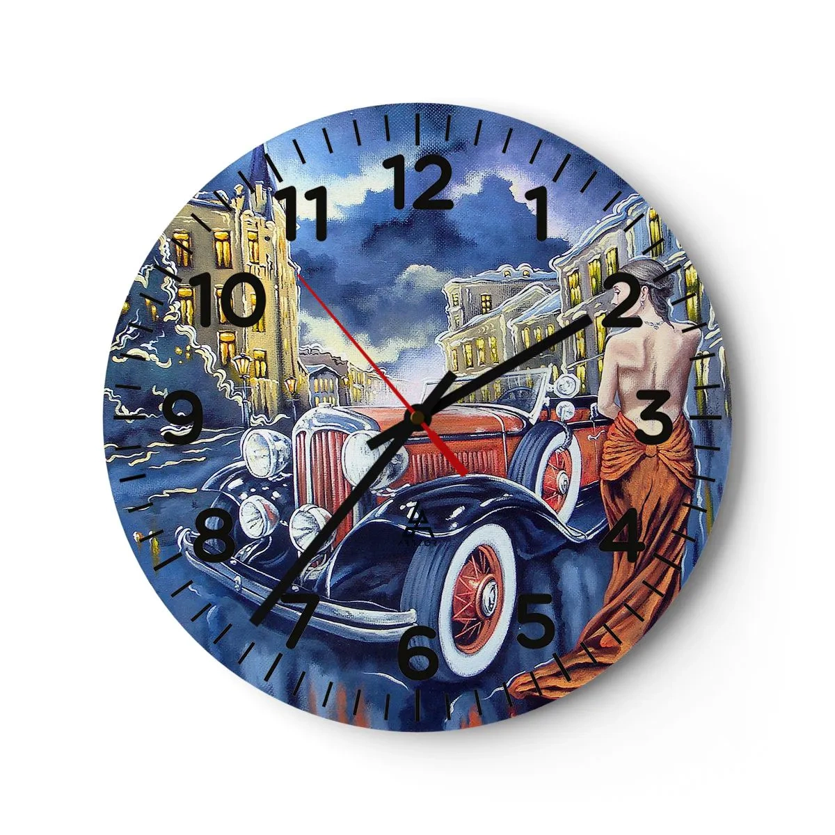 Horloge murale - Pendule murale - Nocturne en bleu et corail - 30x30 cm