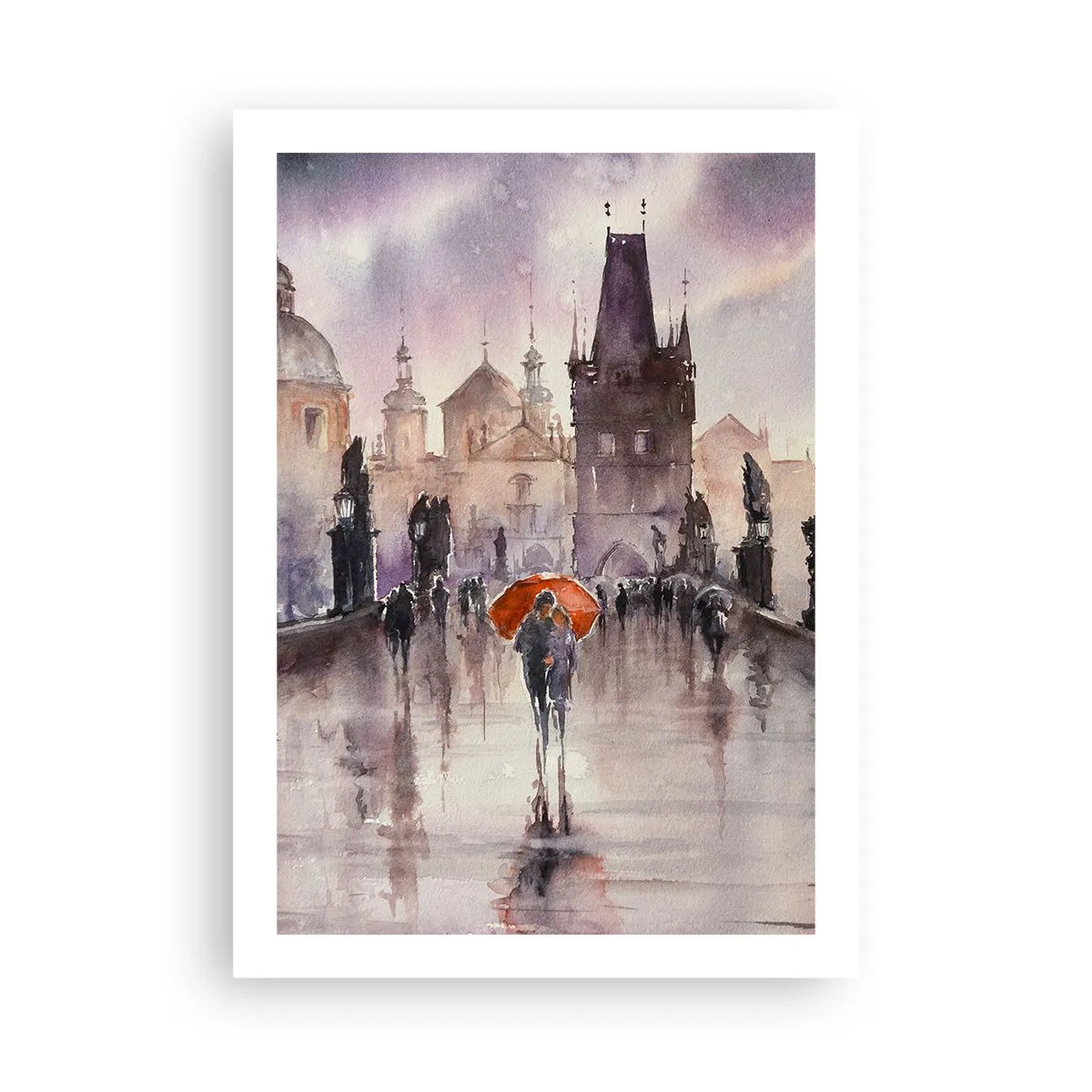 Affiche - Poster - Une promenade romantique sur le pont un jour de pluie - 50x70cm - Les gens ne changent pas - Décoration murale moderne pour le salon et la chambre ARTTOR