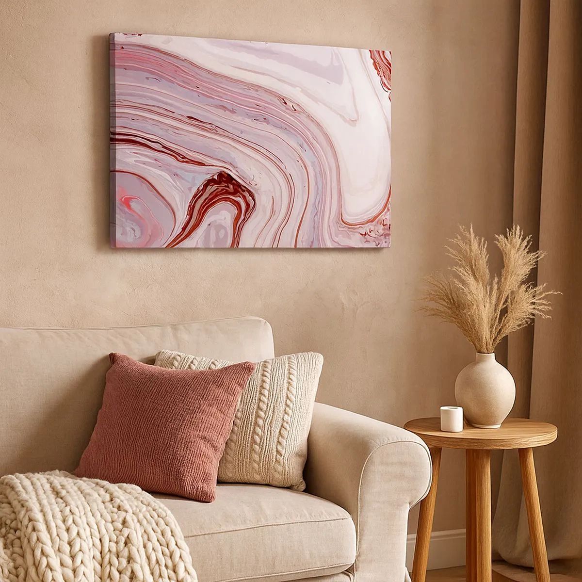 Impression sur toile - Image sur toile - Motif abstrait en rose et blanc - 70x50cm - Tout droit, puis tout en bas - Décoration murale moderne pour le salon et la chambre ARTTOR