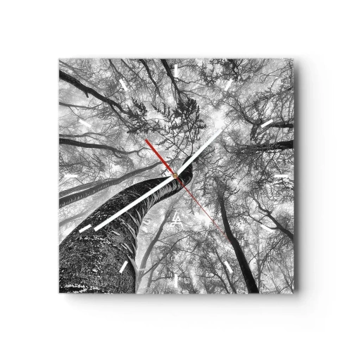 Horloge murale - Pendule murale - Perspective d'arbres dans une forêt vue d'en bas en nuances de gris - 30x30cm - Course vers la lumière - Décoration murale moderne pour le salon et la chambre ARTTOR