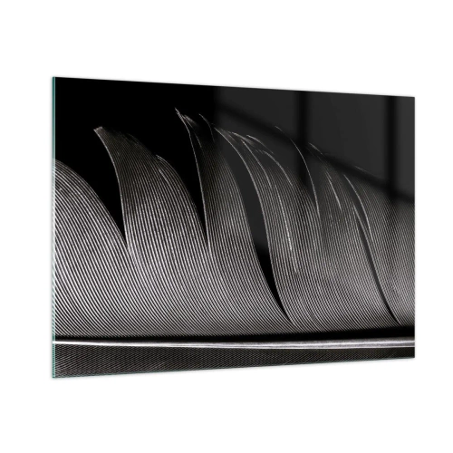 Impression sur verre - Image sur verre - Gros plan noir et blanc d'une plume présentée sous une lumière contrastée. - 100x70cm - La plume – un design magnifique - Décoration murale moderne pour le salon et la chambre ARTTOR