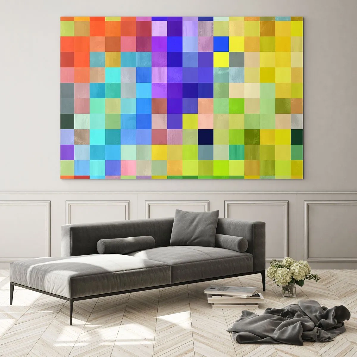 Impression sur verre - Image sur verre - Blocs géométriques colorés dans des tons vifs et vibrants - 120x80cm - Tous différents, tous égaux - Décoration murale moderne pour le salon et la chambre ARTTOR