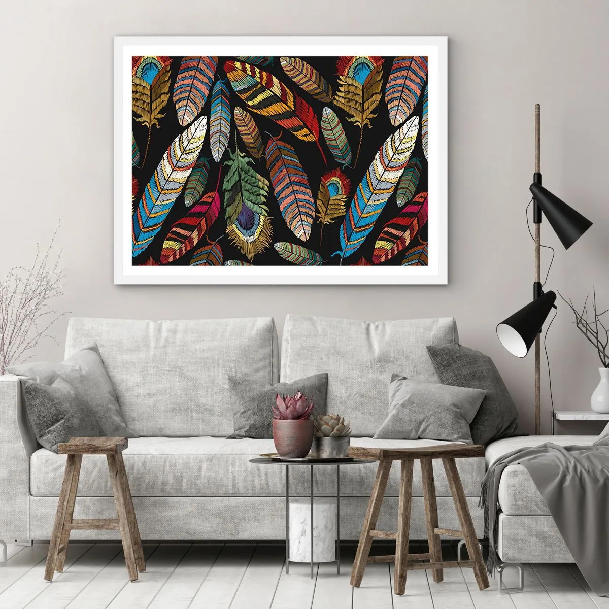 Affiche dans un cadre blanc - Poster - Le carnaval des oiseaux - 100x70 cm