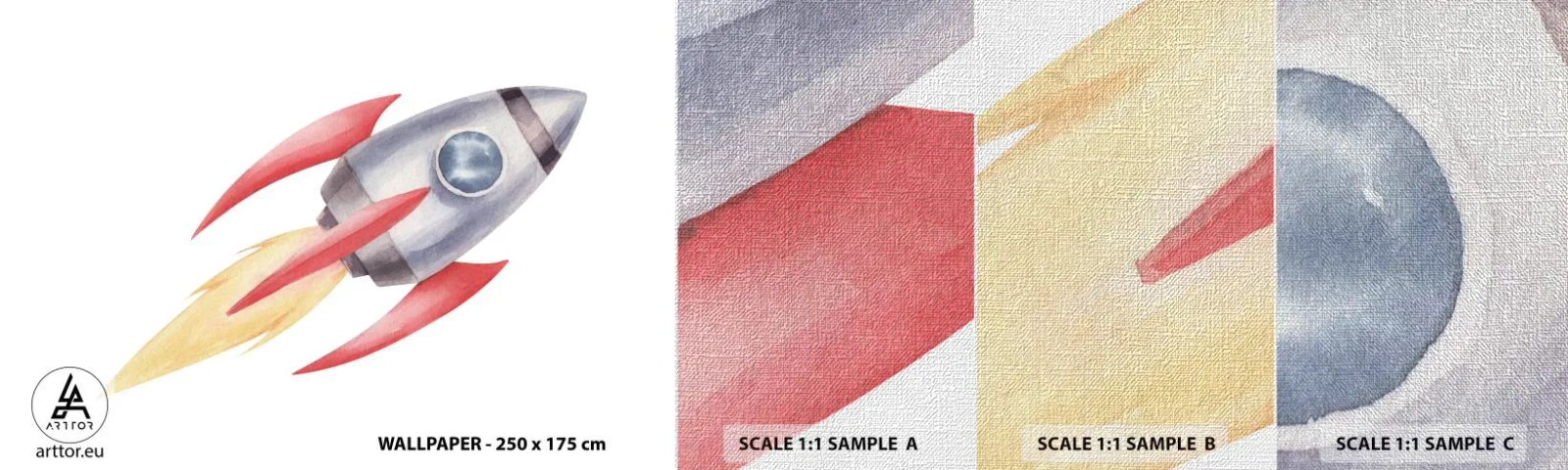 Échantillon de Papier Peint Premium Canvas - Plus haut, plus vite, plus loin - Une fusée spatiale, Enfants, Cosmos - 100x30 cm