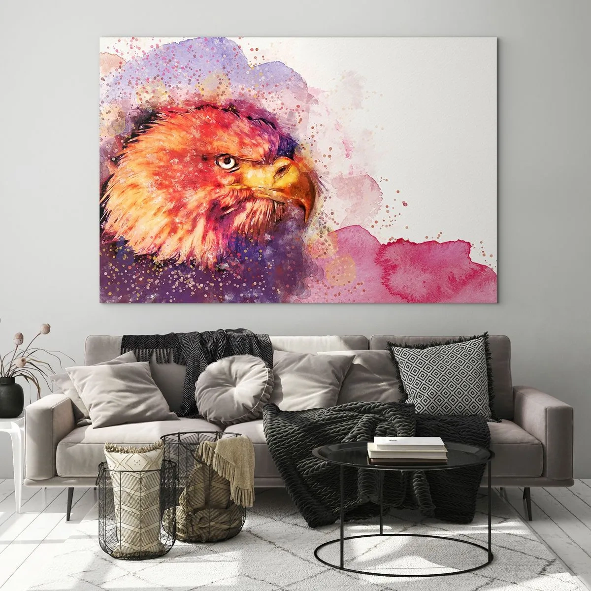 Impression sur verre - Image sur verre - Portrait à l'aquarelle d'un aigle aux couleurs intenses - 100x70cm - Tu ne veux pas savoir à quoi je pense - Décoration murale moderne pour le salon et la chambre ARTTOR