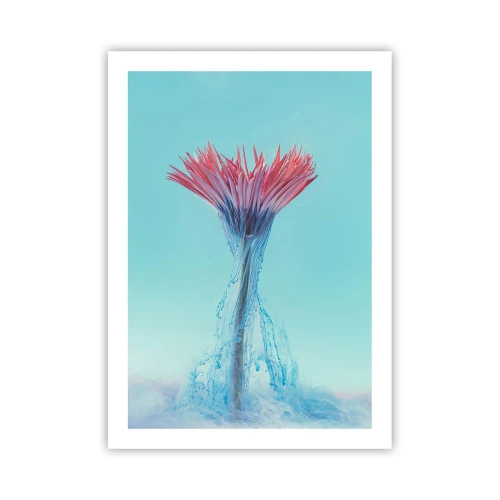 Affiche - Poster - Une fleur entourée de ruisseaux colorés sur un fond pastel - 50x70cm - Dans une étreinte vivifiante - Décoration murale moderne pour le salon et la chambre ARTTOR
