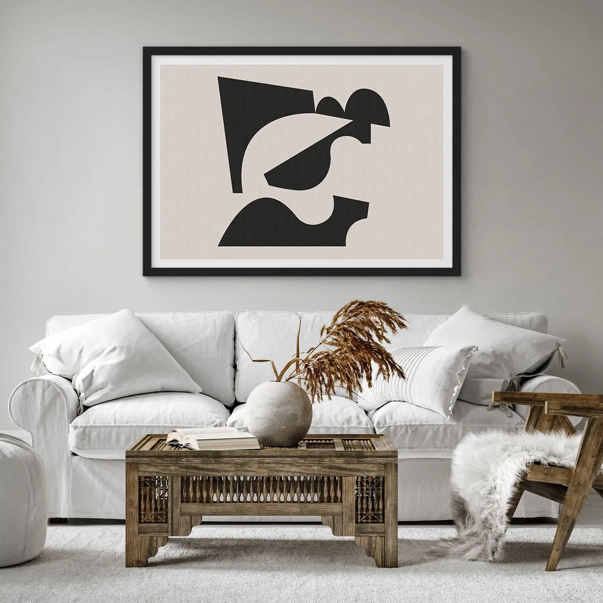 Affiche dans un cadre noir - Poster - Composition géométrique abstraite en noir et blanc - 100x70cm - À monter soi-même - Décoration murale moderne pour le salon et la chambre ARTTOR