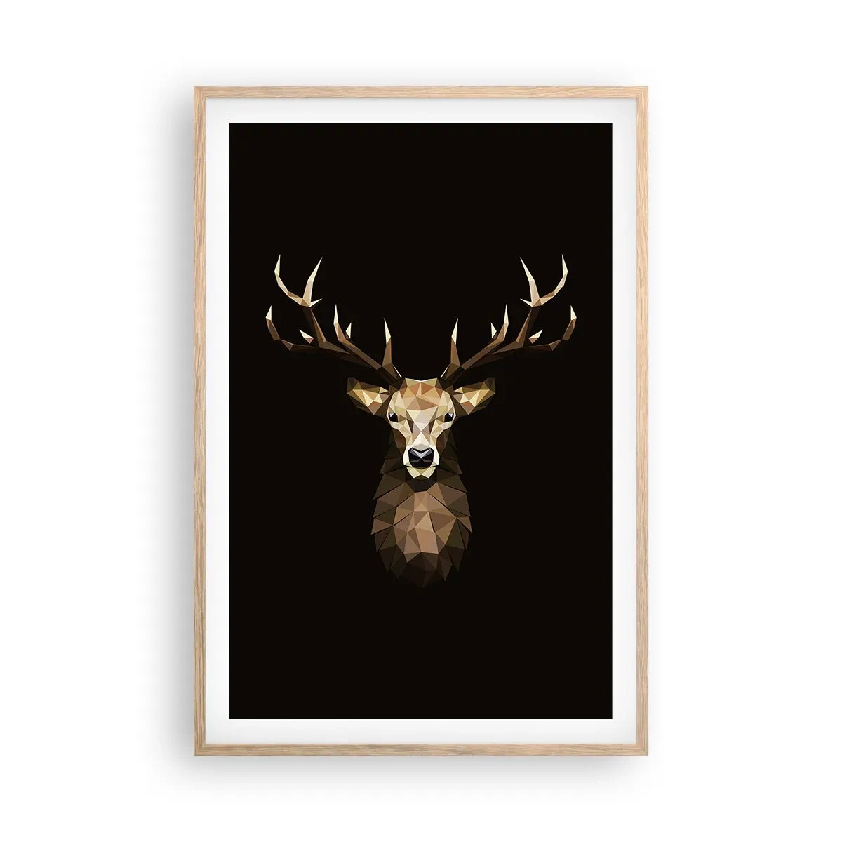 Affiche dans un chêne clair - Poster - Cerf cubique - 61x91 cm