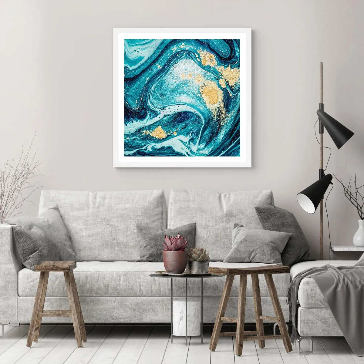 Affiche dans un cadre blanc - Poster - Vortex bleu - 60x60 cm