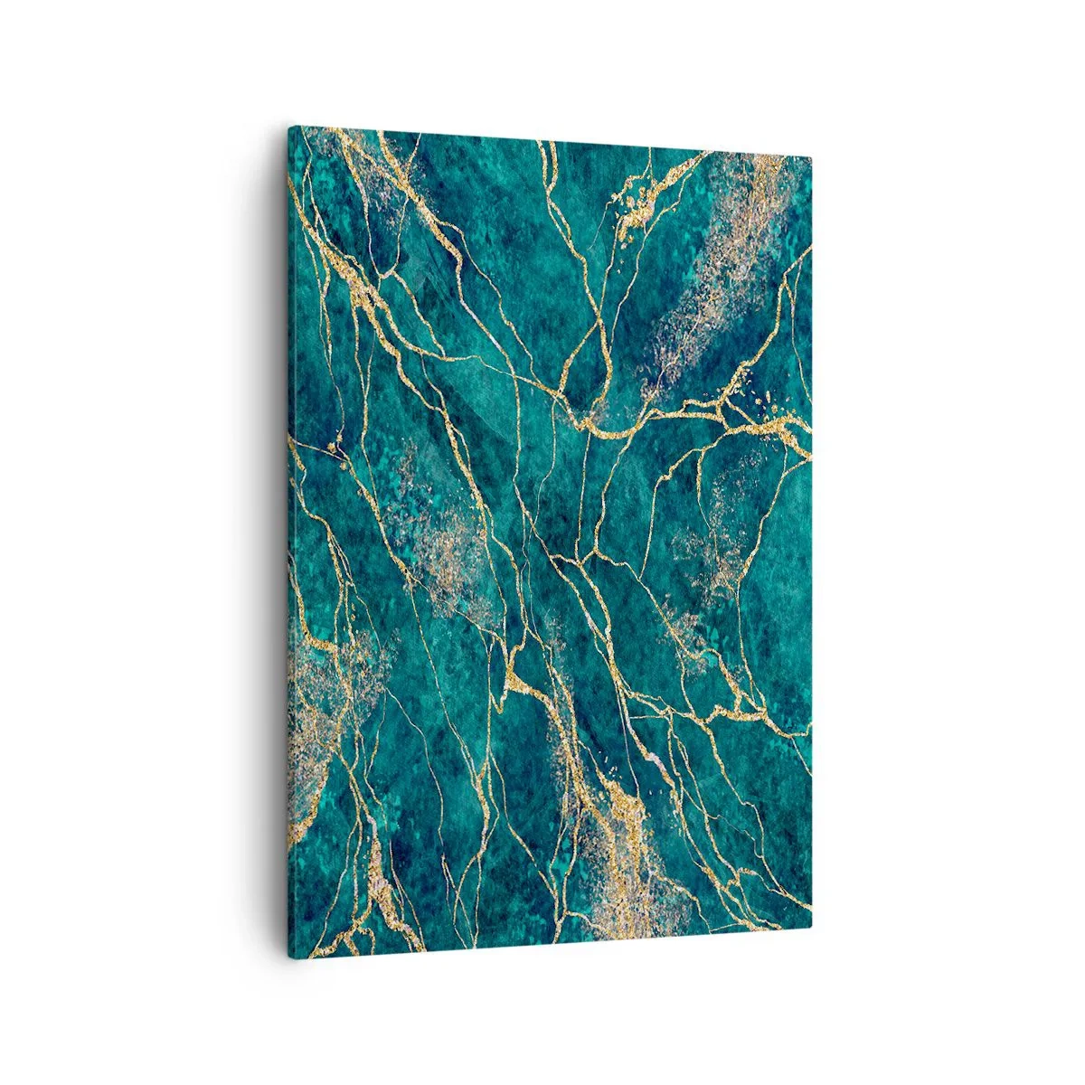 Impression sur toile - Image sur toile - Motif de marbre texturé dans des tons turquoise et or - 50x70cm - Mine d'or - Décoration murale moderne pour le salon et la chambre ARTTOR
