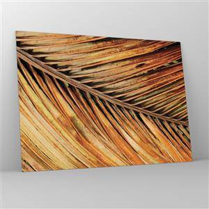 Impression sur verre - Image sur verre - Gros plan de feuilles de palmier sèches et dorées - 70x50cm - Or de noix de coco - Décoration murale moderne pour le salon et la chambre ARTTOR