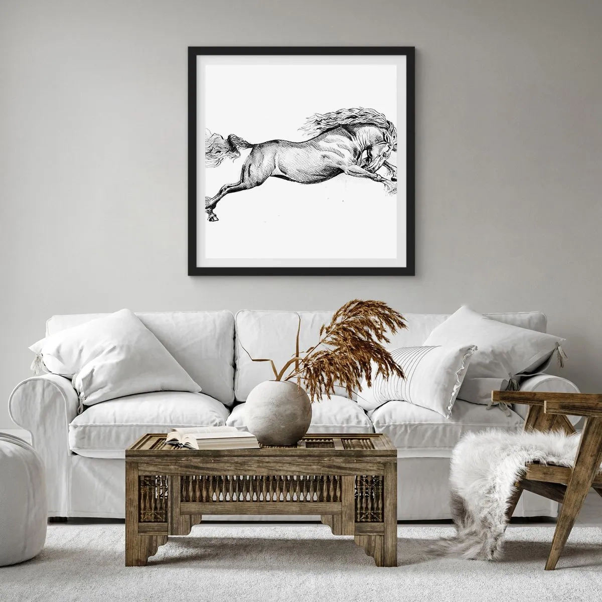 Affiche dans un cadre noir - Poster - Immortalisé au galop - 60x60 cm