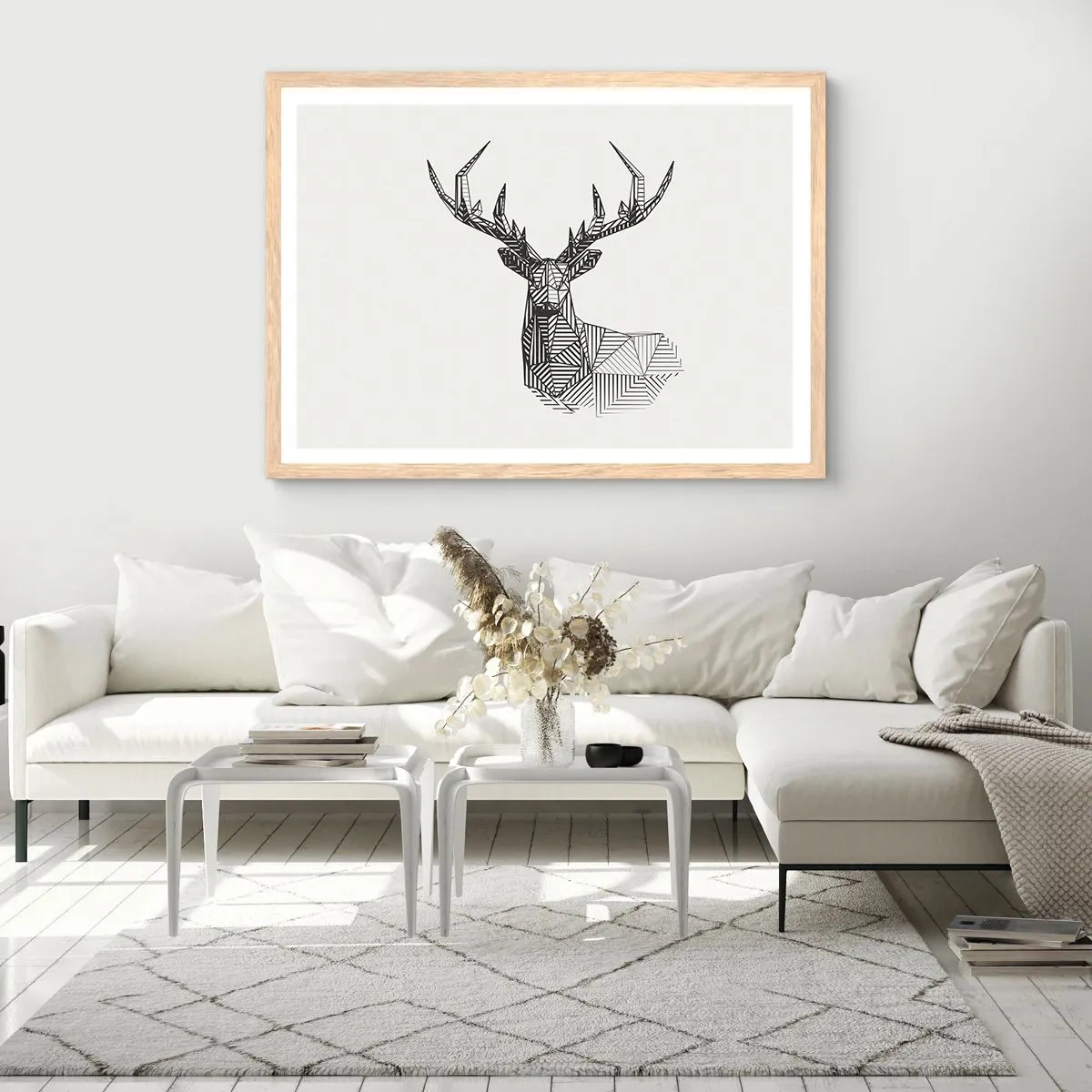 Affiche dans un chêne clair - Poster - Cerf dans un style cubique - 40x30 cm