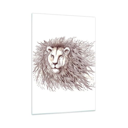 Impression sur verre - Image sur verre - Portrait d'un lion avec une crinière impressionnante dans un style monochrome - 50x70cm - Un souverain fougueux - Décoration murale moderne pour le salon et la chambre ARTTOR