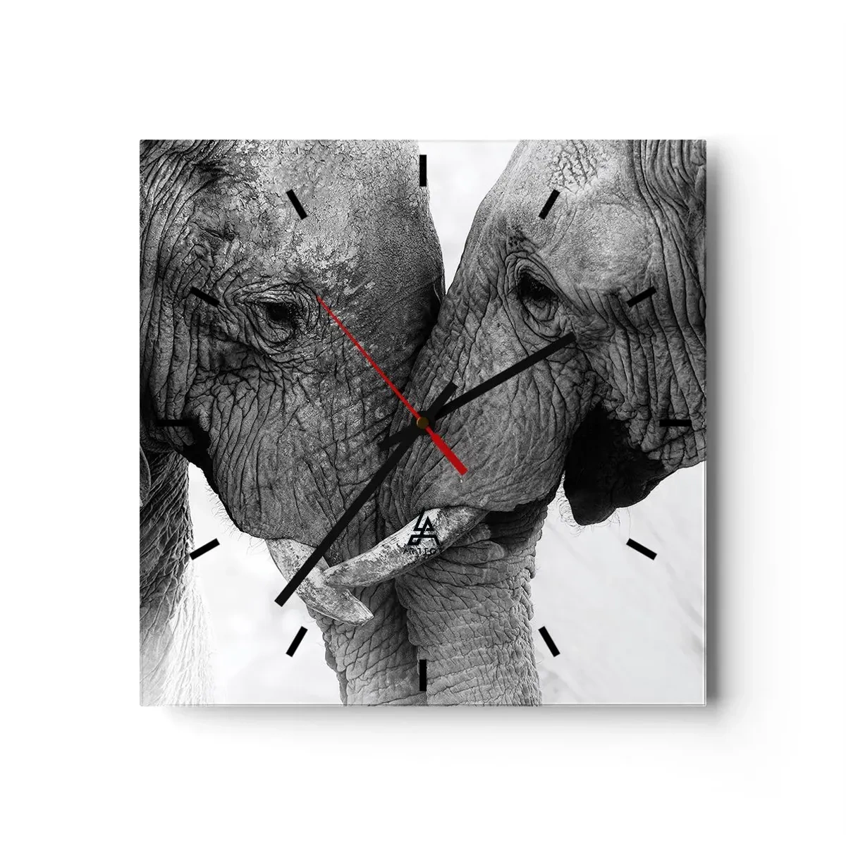 Horloge murale - Pendule murale - Deux éléphants dans un geste tendre sur un fond monochrome - 30x30cm - Confession sincère - Décoration murale moderne pour le salon et la chambre ARTTOR