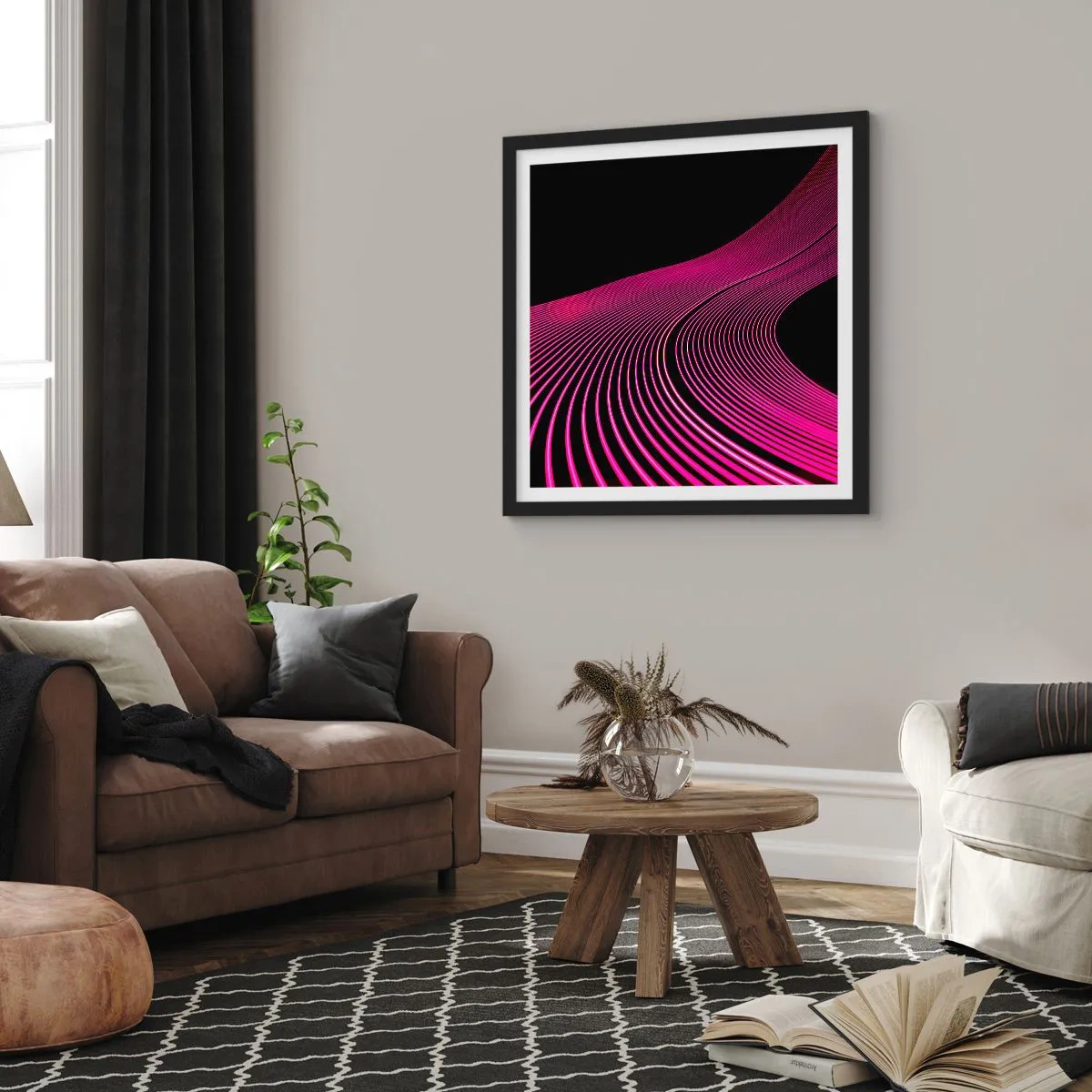Affiche dans un cadre noir - Poster - Avenue de lumière - 30x30 cm