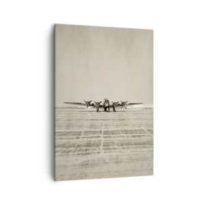 Impression sur toile - Image sur toile - Avion historique à l'aéroport en sépia - 50x70cm - Toujours prêt! - Décoration murale moderne pour le salon et la chambre ARTTOR