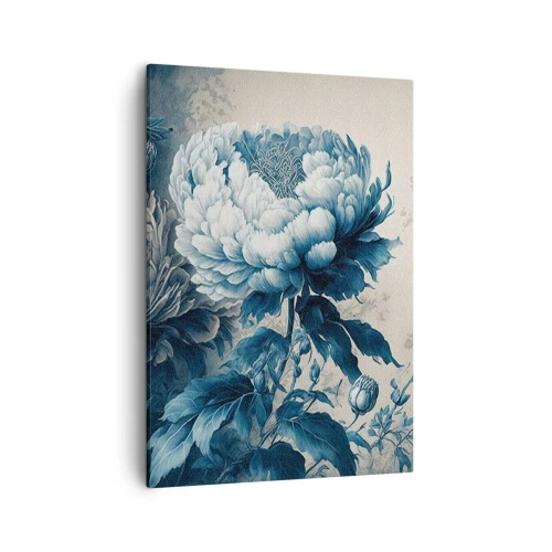 Impression sur toile - Image sur toile - Pivoines bleues sur un fond subtil avec un motif délicat - 50x70cm - Paire assortie - Décoration murale moderne pour le salon et la chambre ARTTOR