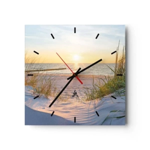 Horloge murale - Pendule murale - Une plage de sable avec vue sur le coucher de soleil sur la mer - 30x30cm - Le bruit de la mer, le chant des oiseaux, une plage sauvage parmi les herbes… - Décoration murale moderne pour le salon et la chambre ARTTOR