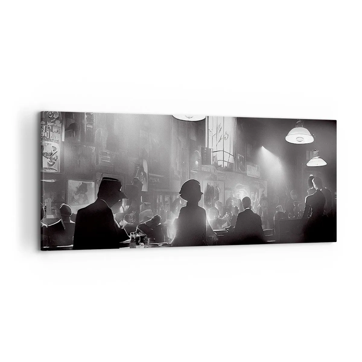 Impression sur toile - Image sur toile - Scène de boîte de nuit de jazz en noir et blanc - 120x50cm - Dans une ambiance jazz - Décoration murale moderne pour le salon et la chambre ARTTOR