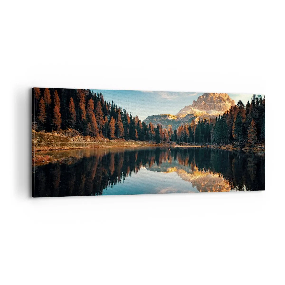 Impression sur toile - Image sur toile - Paysage de montagne avec un lac et une forêt - 120x50cm - Double paysage - Décoration murale moderne pour le salon et la chambre ARTTOR