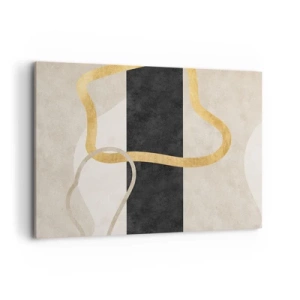 Impression sur toile - Image sur toile - Un design minimaliste avec des formes bouclées en or et noir. - 100x70cm - Formes emmellées - Décoration murale moderne pour le salon et la chambre ARTTOR