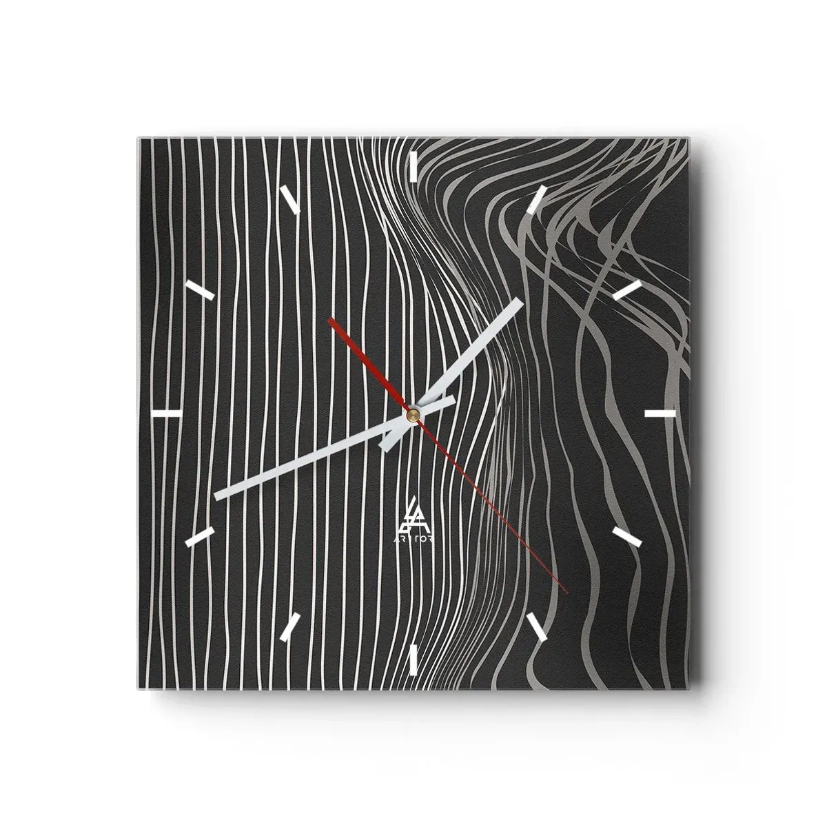 Horloge murale - Pendule murale - Lignes blanches sur fond gris foncé dans un arrangement abstrait - 30x30cm - Rythme et accent - Décoration murale moderne pour le salon et la chambre ARTTOR