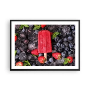 Affiche dans un cadre noir - Poster - Glace rouge entourée de fruits et de glace - 70x50cm - Le goût d’un été chaud - Décoration murale moderne pour le salon et la chambre ARTTOR