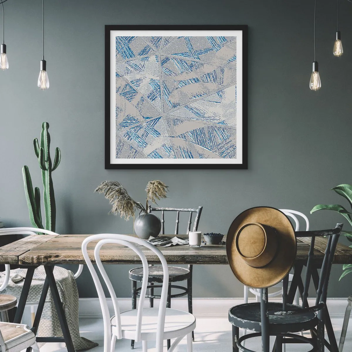Affiche dans un cadre noir - Poster - Dans un labyrinthe bleu-gris - 30x30 cm