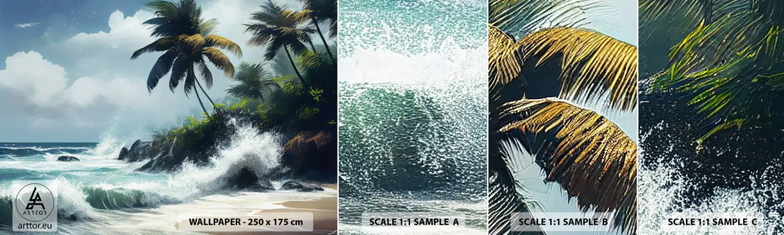 Échantillon de Papier Peint Autocollant Deluxe Sticker - Sur une côte tropicale - Plage, Tropical, Palmier - 100x30 cm