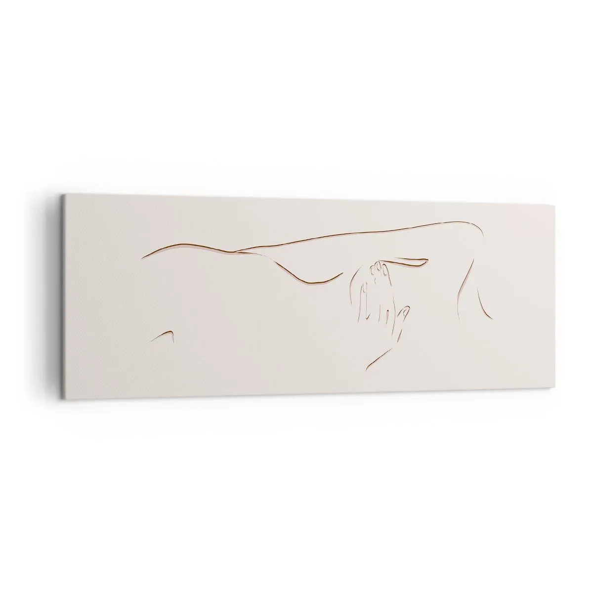Impression sur toile - Image sur toile - Un dessin au trait subtil d'une silhouette sur un fond clair - 140x50cm - La forme du désir - Décoration murale moderne pour le salon et la chambre ARTTOR